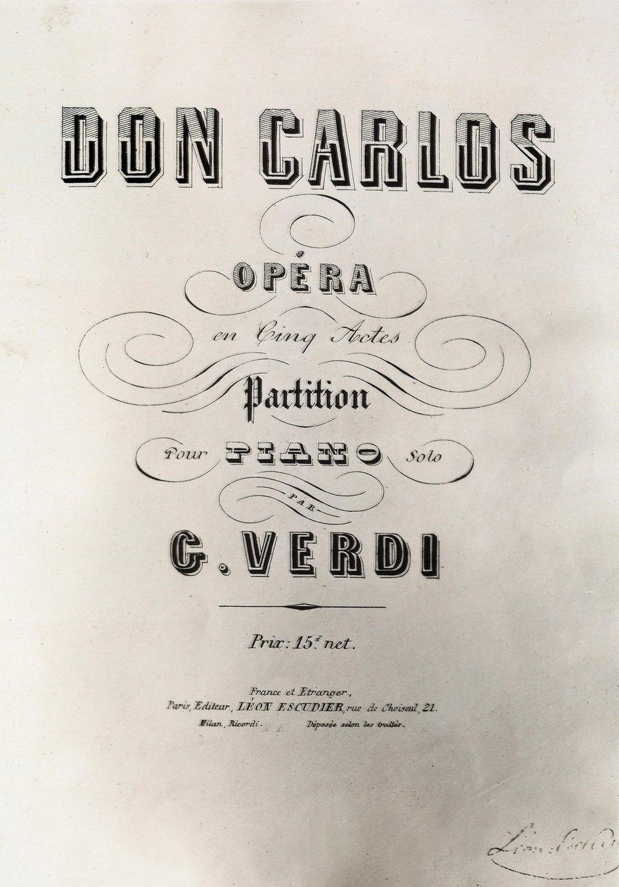 Title Page of the Score of Don Carlos, 1867 by French School