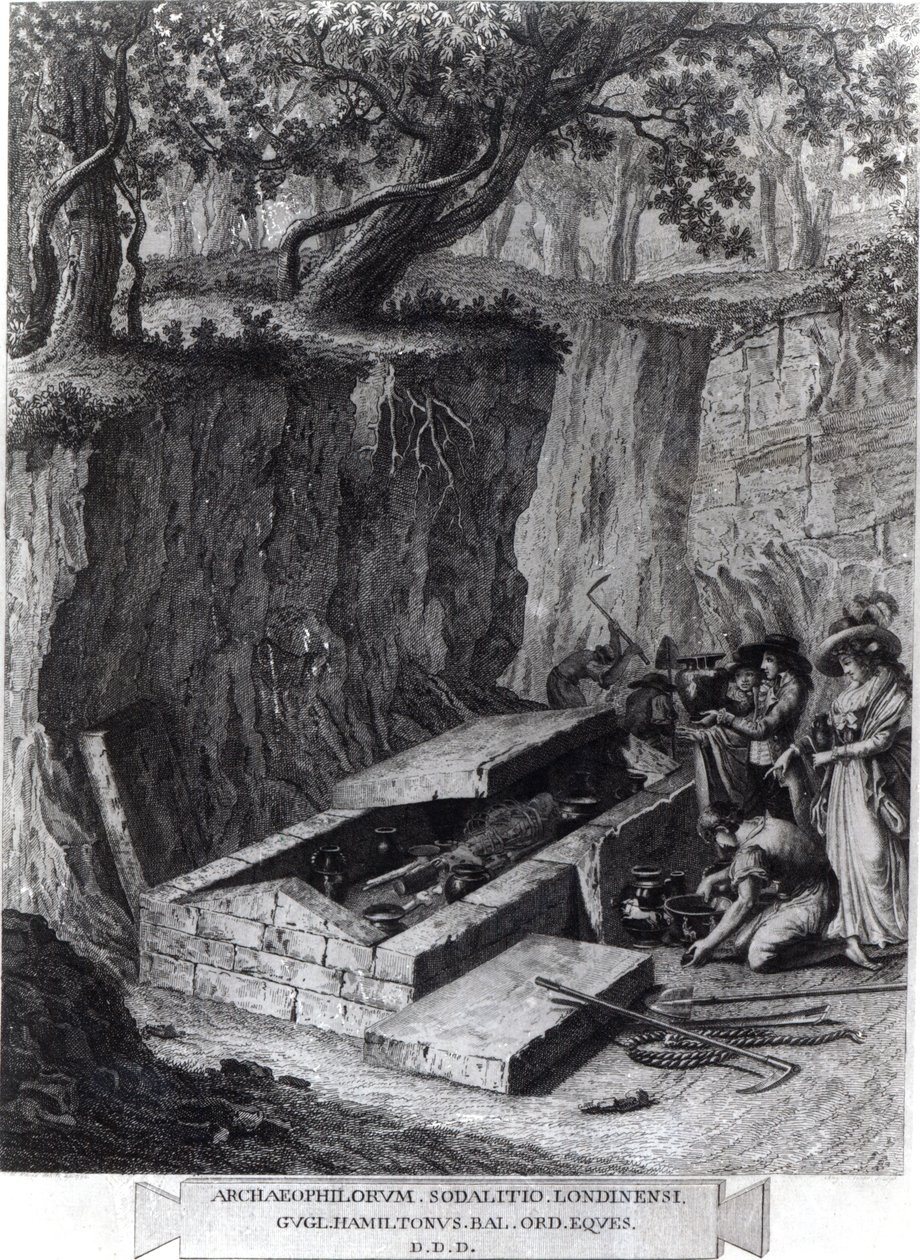 Tourists Viewing the Opening of an Ancient Tomb, c.1766 by French School