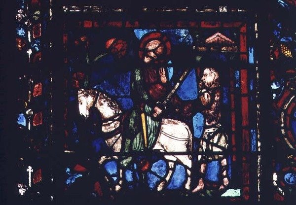 Window depicting St. Martin Dividing his Cloak with the Beggar, from the Life of St. Martin in the north ambulatory by French School