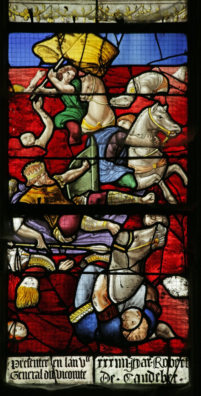 Window depicting the Israelites crossing the Red Sea; Pharaoh