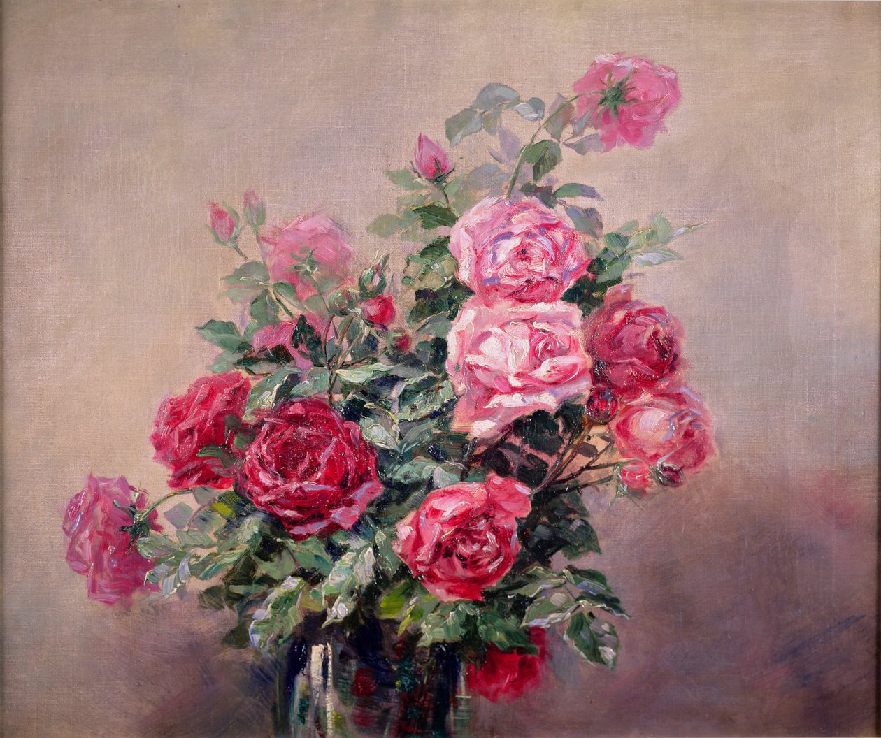 A Bowl of Red and Pink Roses by French School