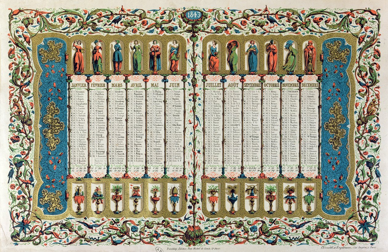 Calendar for 1843 by French School