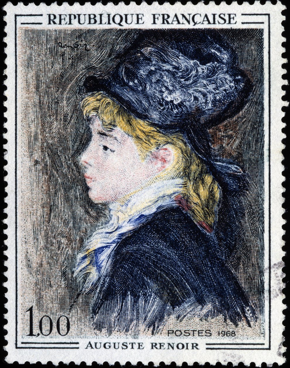 French Stamp with Painting by Auguste Renoir by French School