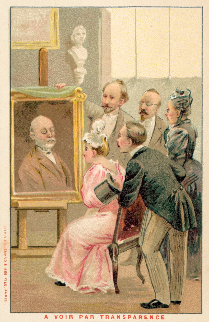 Group of people studying a painting by French School