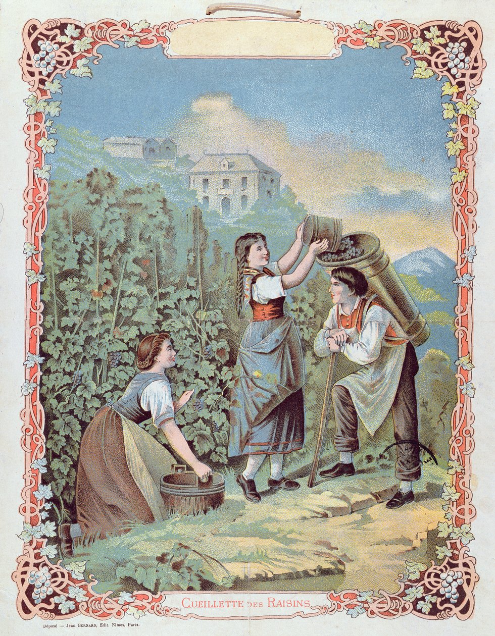 Harvesting Grapes, from a calendar, c.1880 by French School
