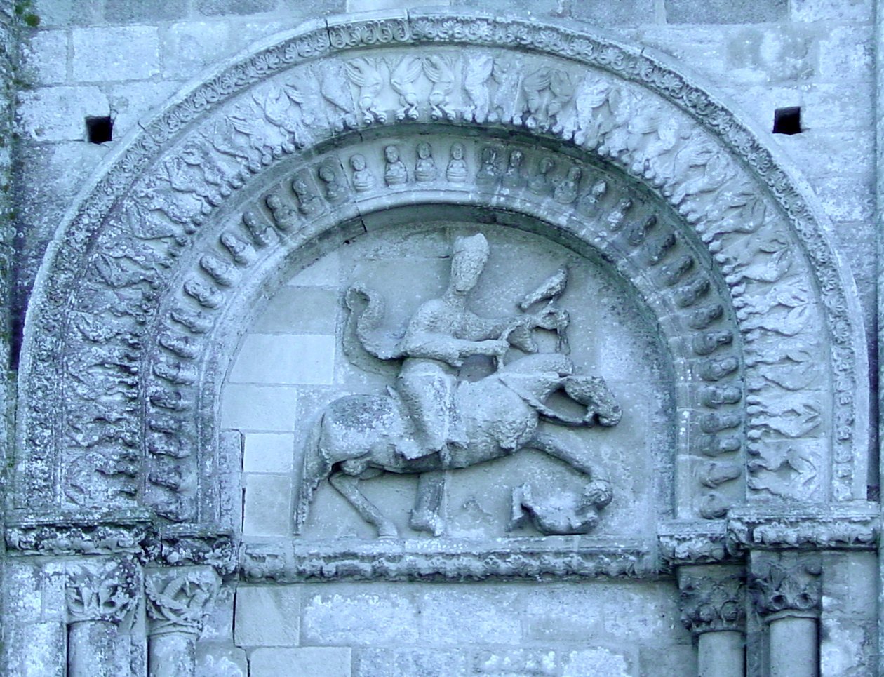 Knight hawking from the facade by French School