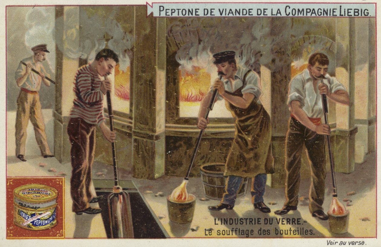 Liebig card featuring the glass industry by French School