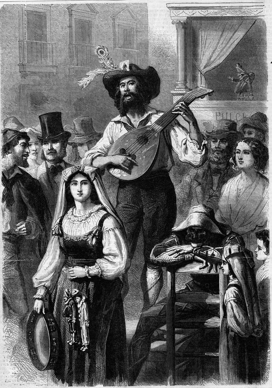 Mandolin Player in a Street in Italy by French School