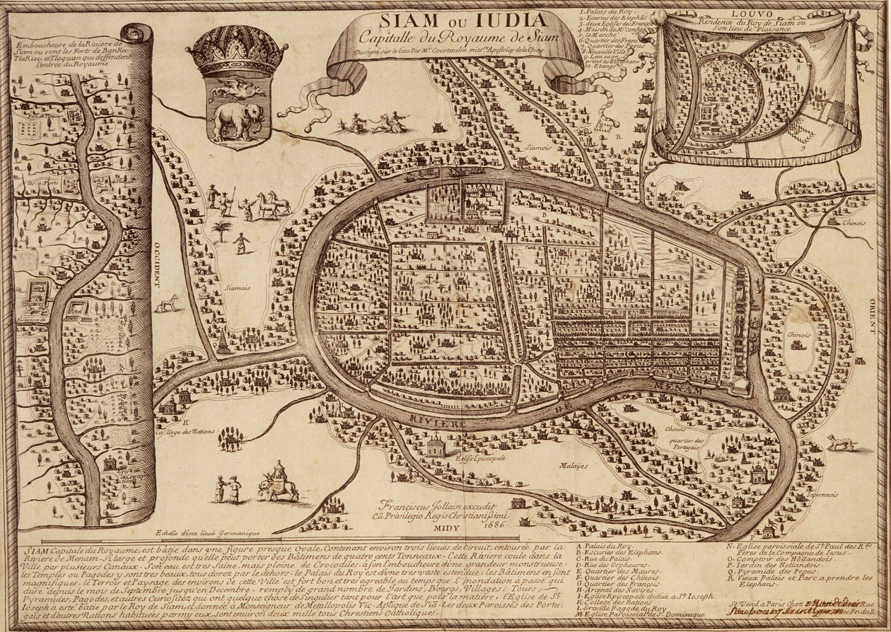 Map of Ayutthaya, 1686 by French School