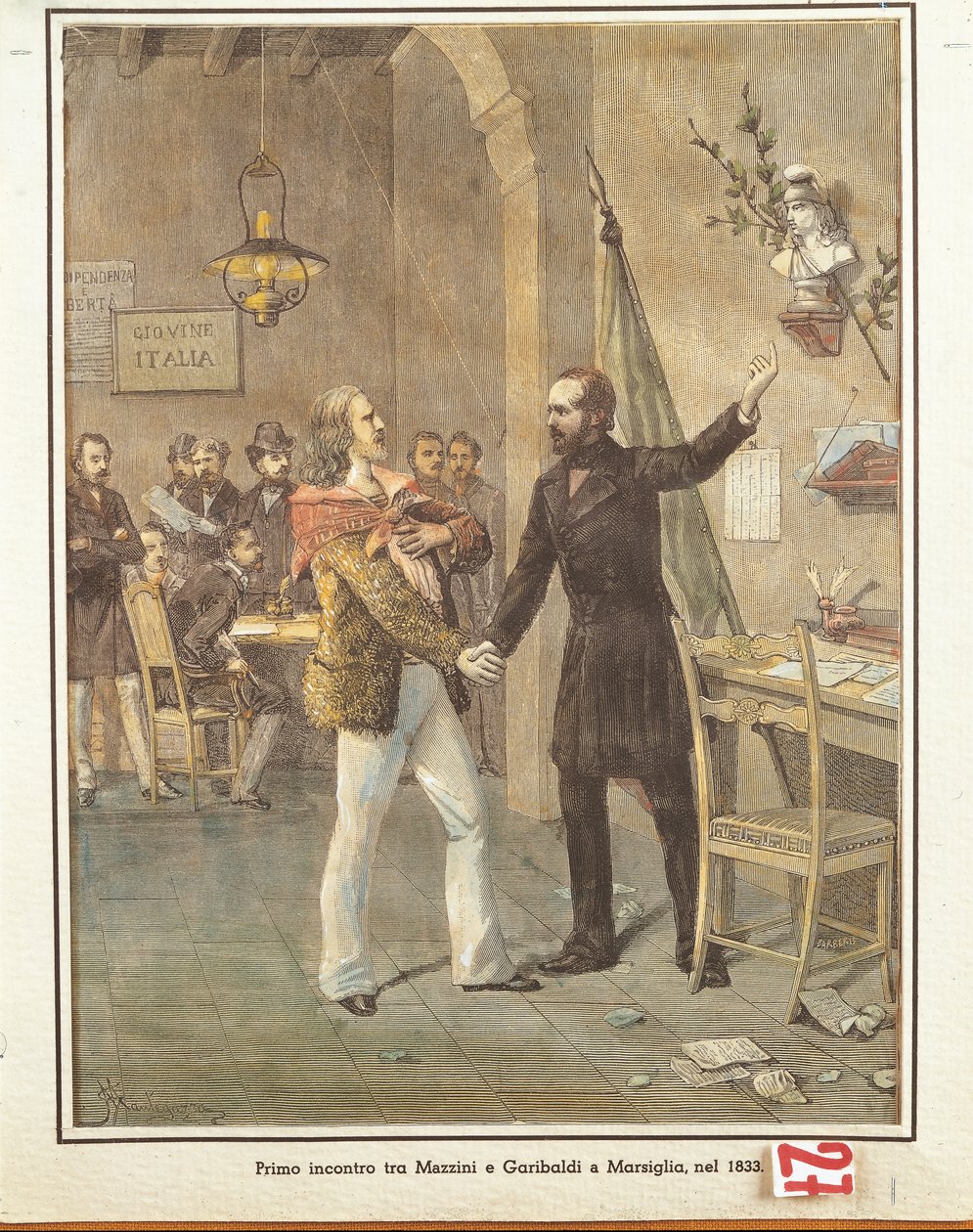 Mazzini and Garibaldi meeting in Marseille by French School