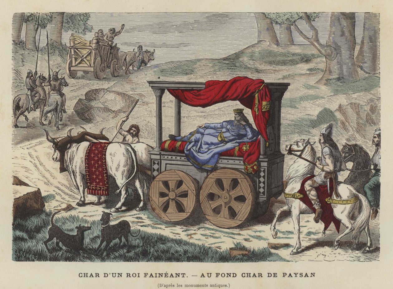 Ox Cart Carrying a Reclining King by French School