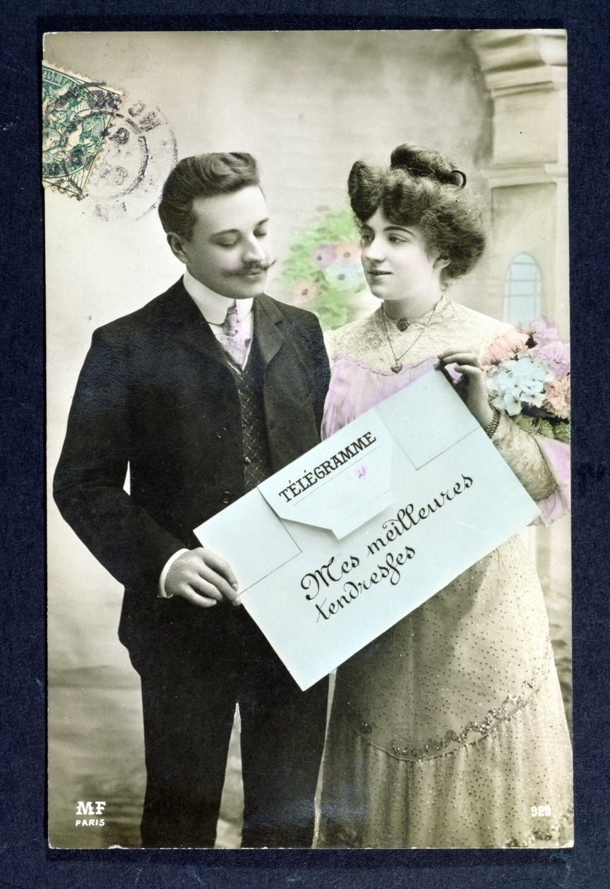 Postcard telegram sent in 1907 by French School