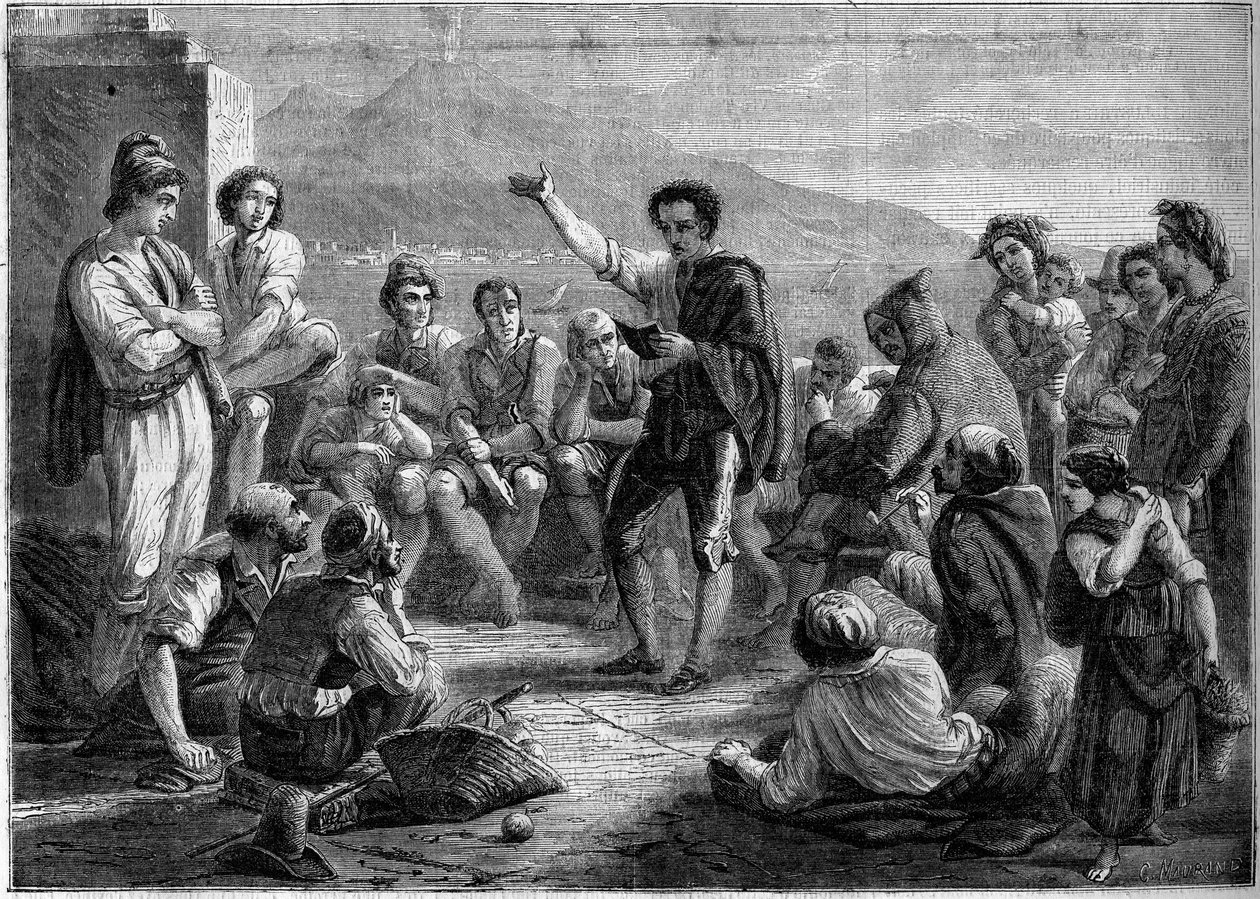 Public reading on mole in Naples, Italy by French School