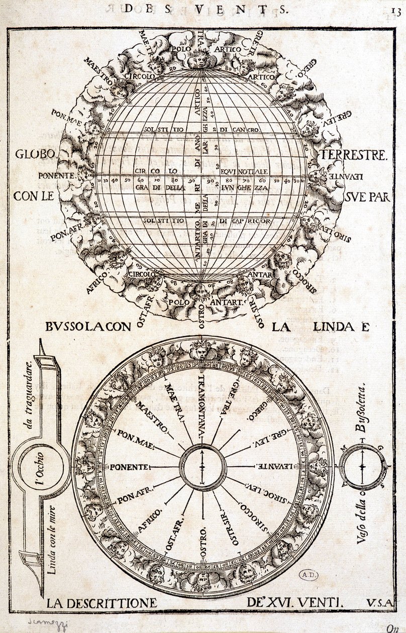 Rose of Wind and Wind - engraving by French School
