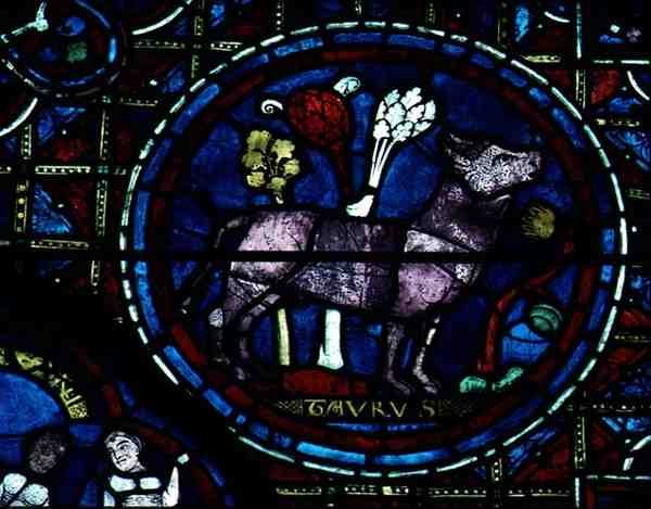 Taurus, from the zodiac window by French School