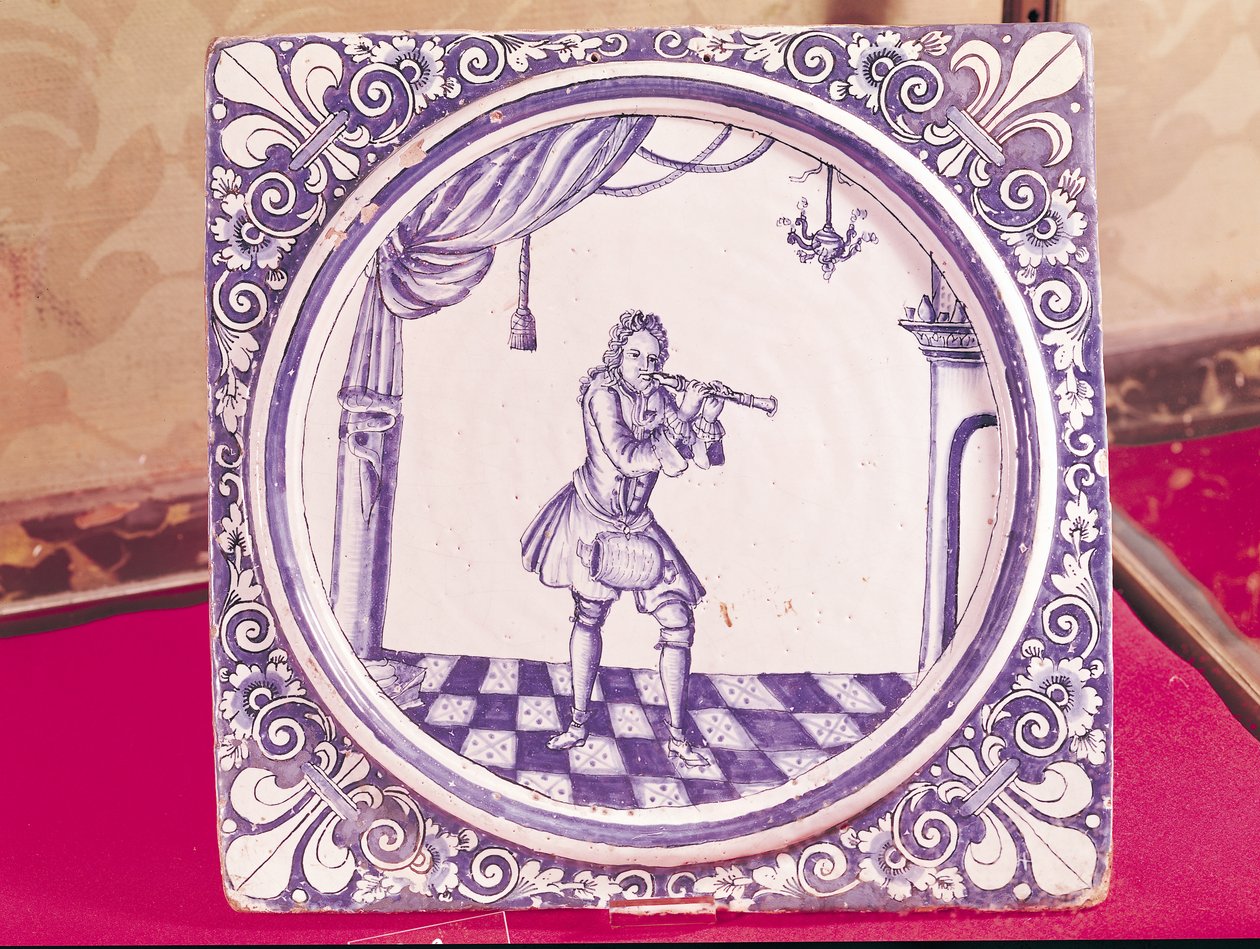 Tile depicting a clarinetist, 1706 by French School