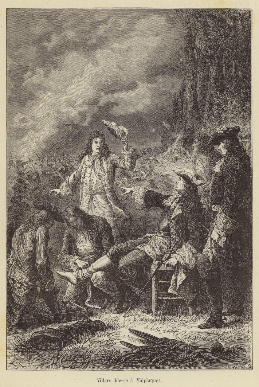 Villars Wounded at Malplaquet (engraving) by French School