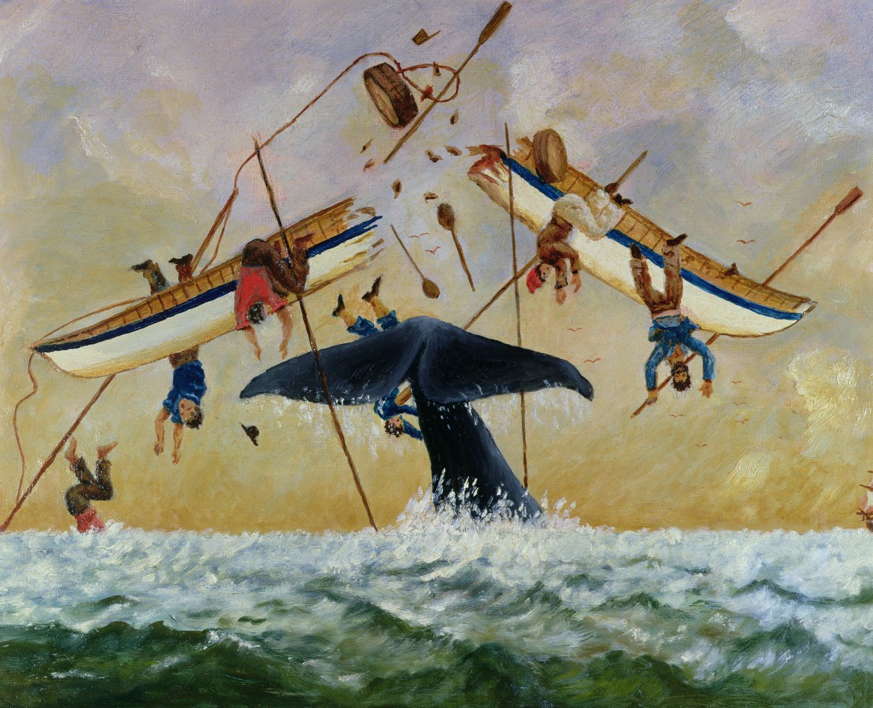 Whale knocking fishermen out of the water by French School