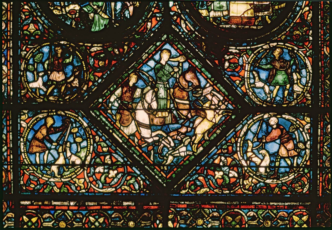 Window depicting St. Eustace Chasing a Deer by French School