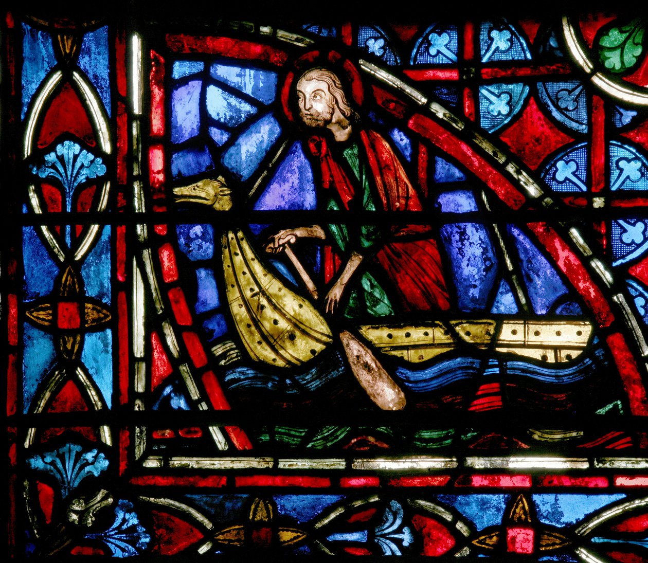 Window depicting a man in a boat by French School