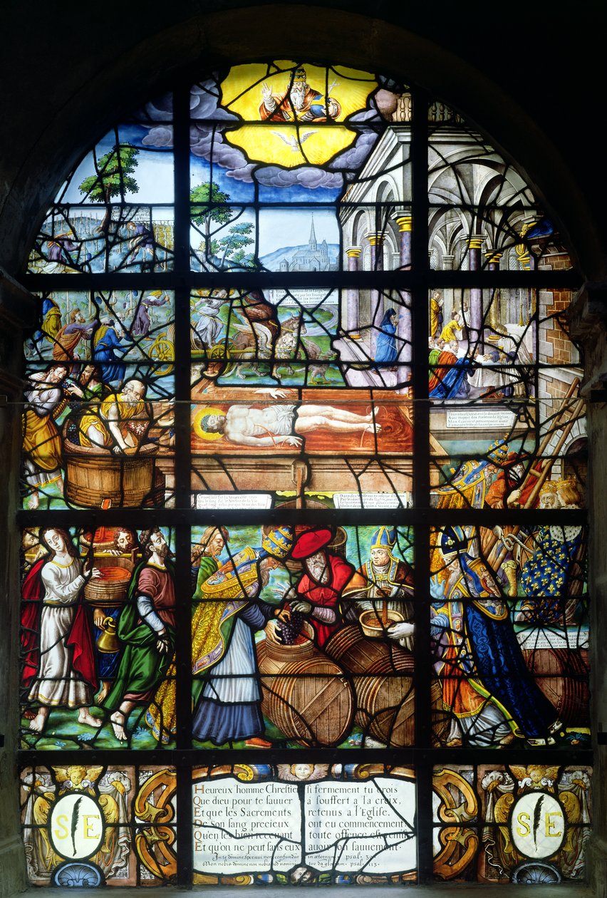 Window depicting the Mystic Wine-Press by French School