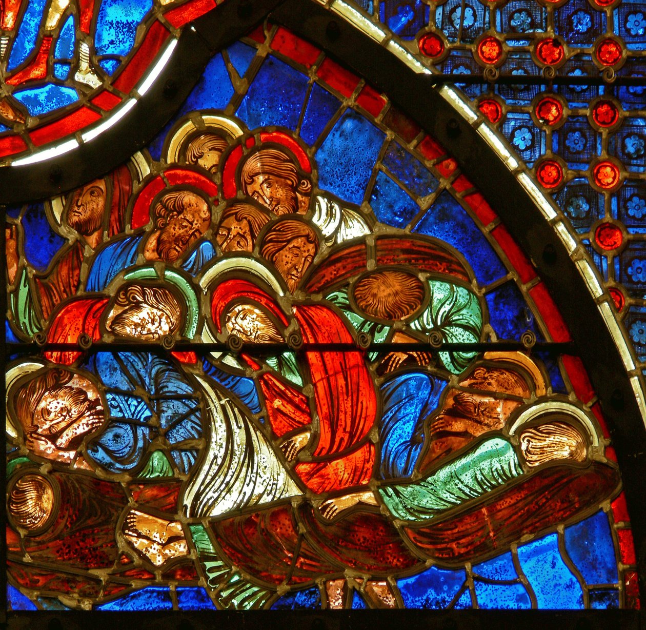 Window depicting the disciples asleep in Gethsemane by French School