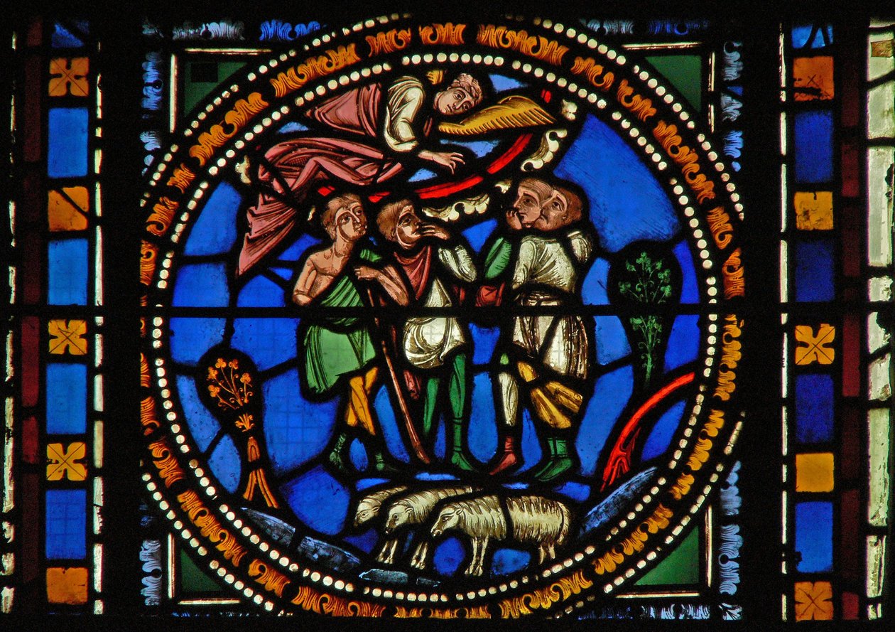 Window s2-C depicting the Annunciation to Shepherds by French School