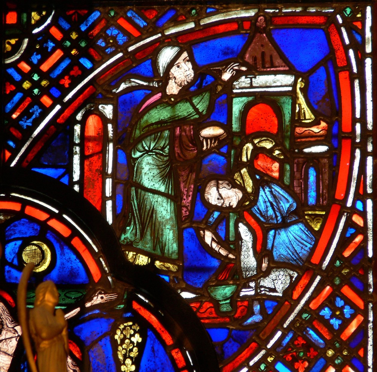 Window depicting the Passover Tau sign by French School