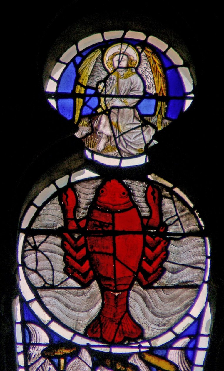 Window w114 depicting the Zodiac sign Cancer by French School