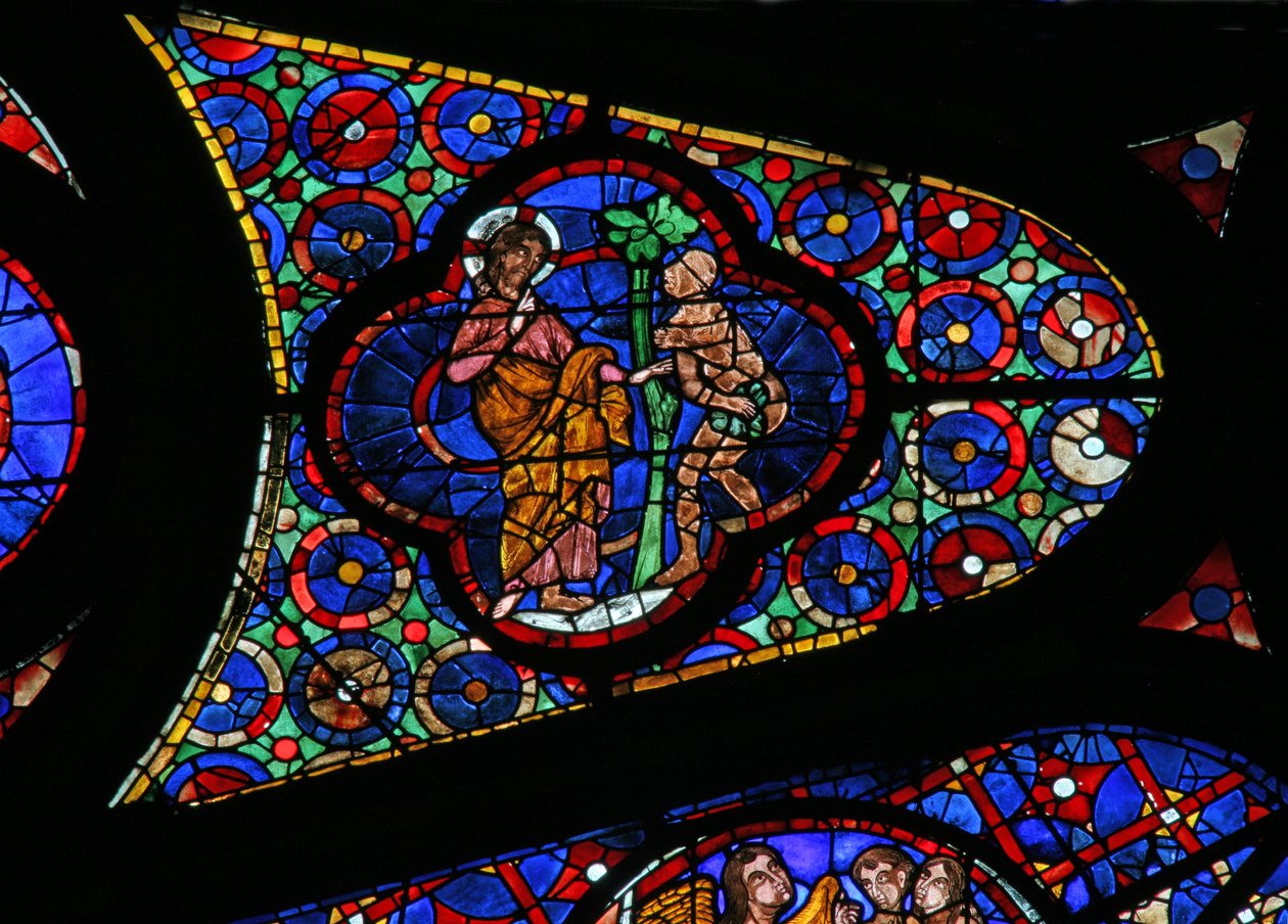 Window w115 depicting God speaks to Adam by French School