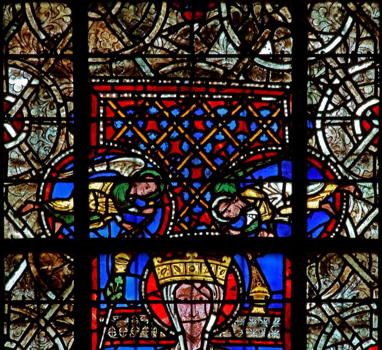 Window w129 depicting angels by French School