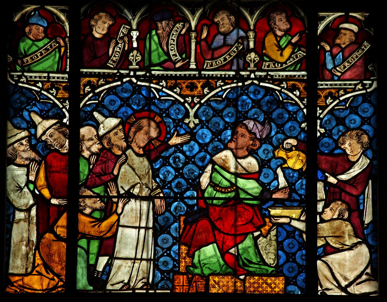 Window w12 depicting Jesus before Pilate by French School