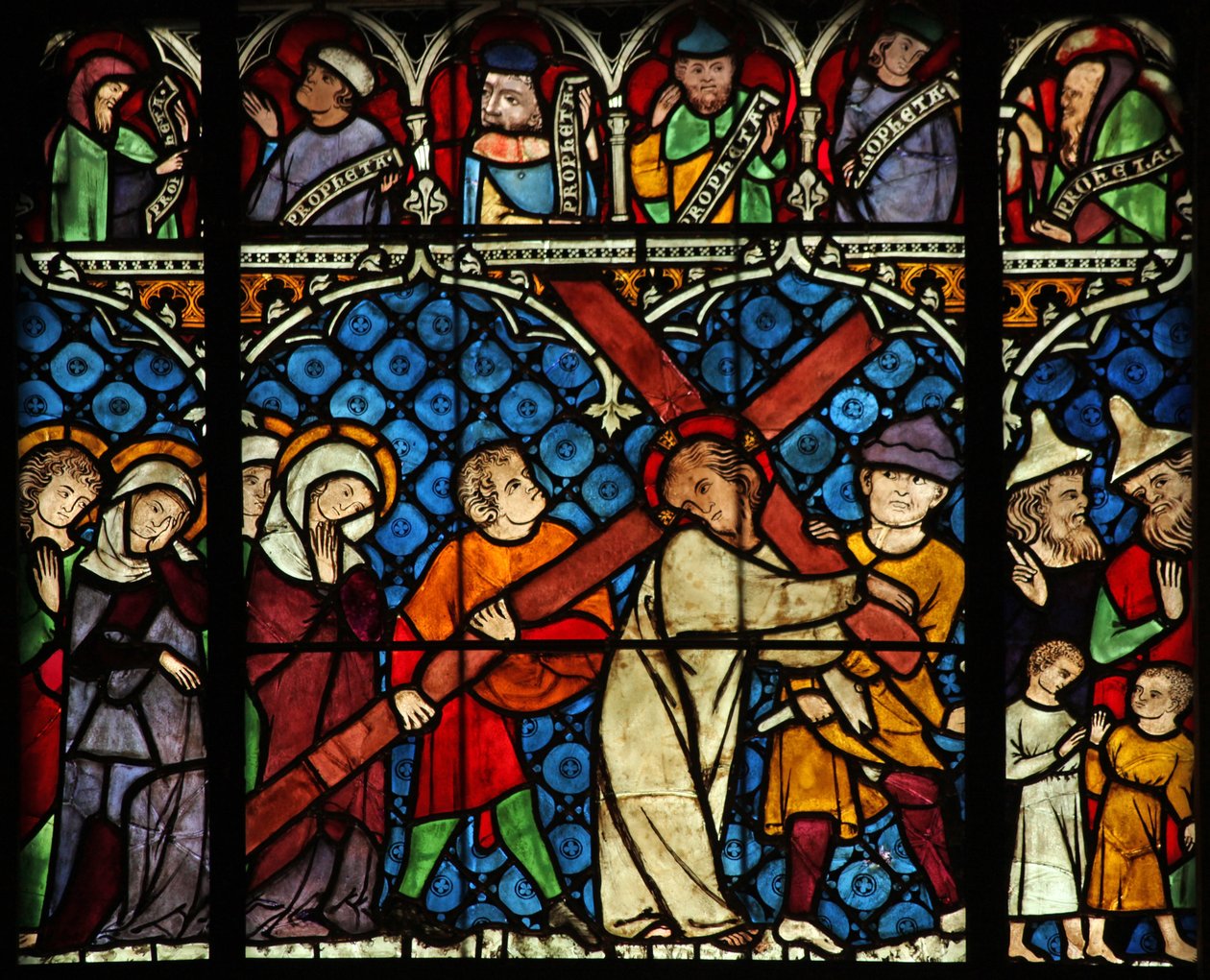 Window w12 depicting the Via Crucis by French School