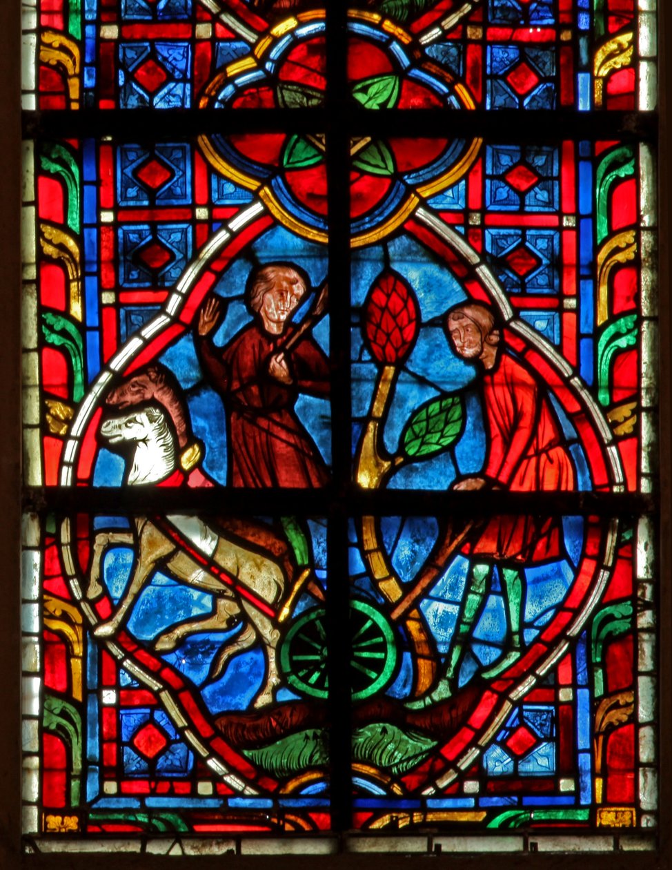 Window depicting labourers by French School