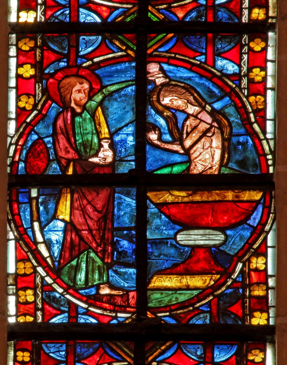 Window depicting St James baptising by French School