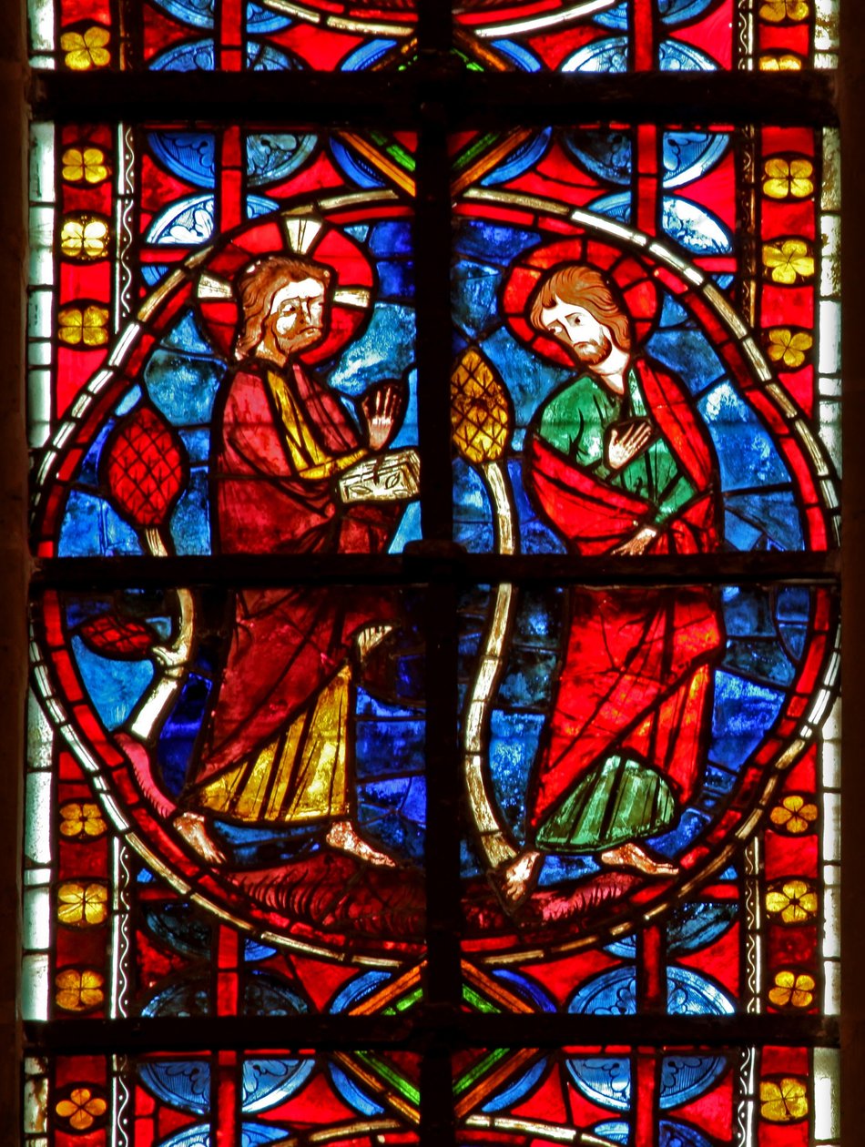 Window depicting St James with Christ by French School