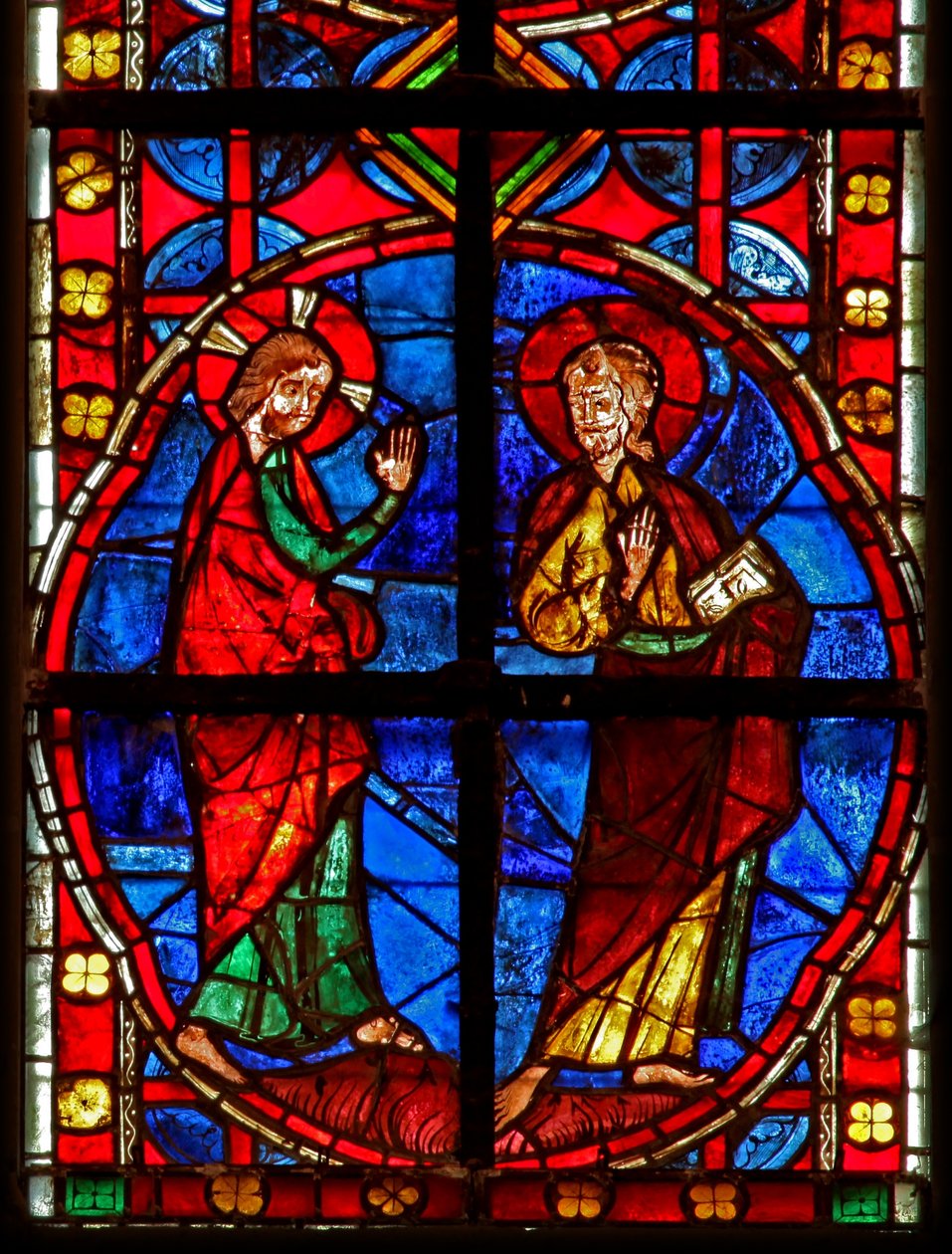 Window depicting St James with Christ by French School