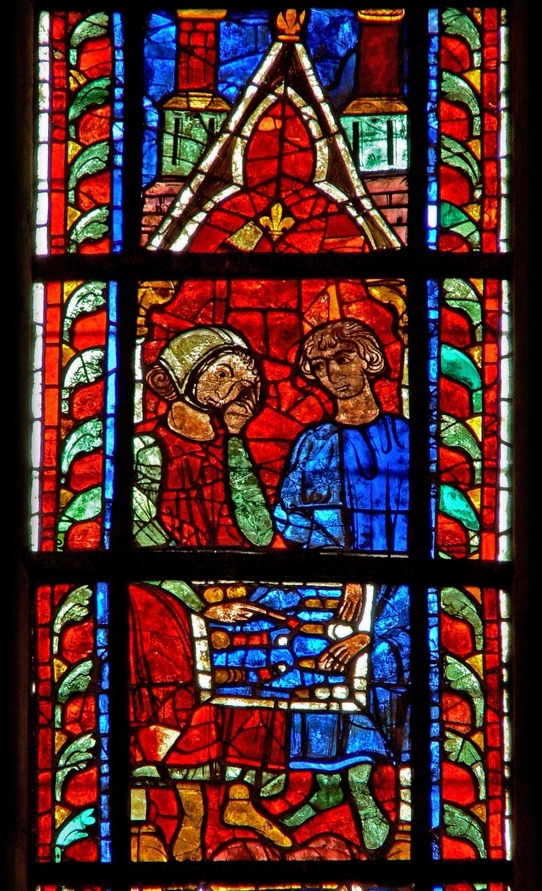 Window depicting Tric-Trac players by French School