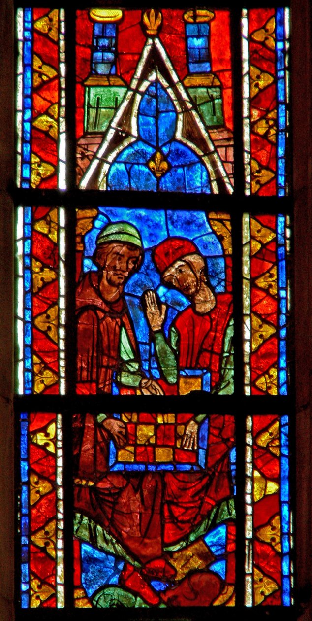 Window depicting players of Dames by French School