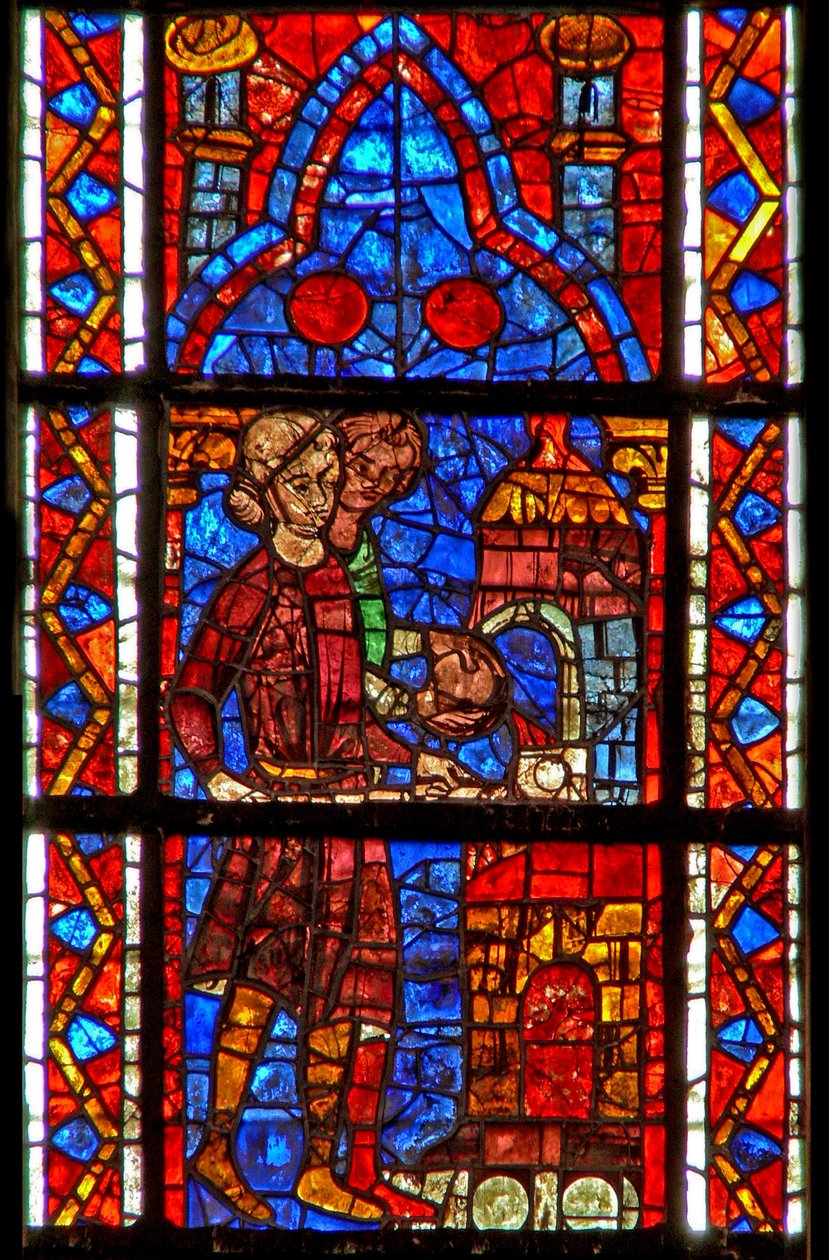 Window depicting donors - bakers by French School