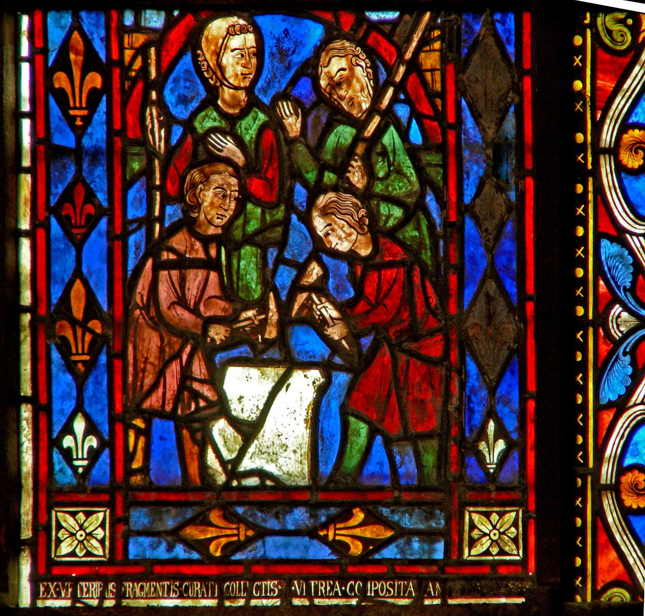 Window depicting donors - blacksmiths by French School