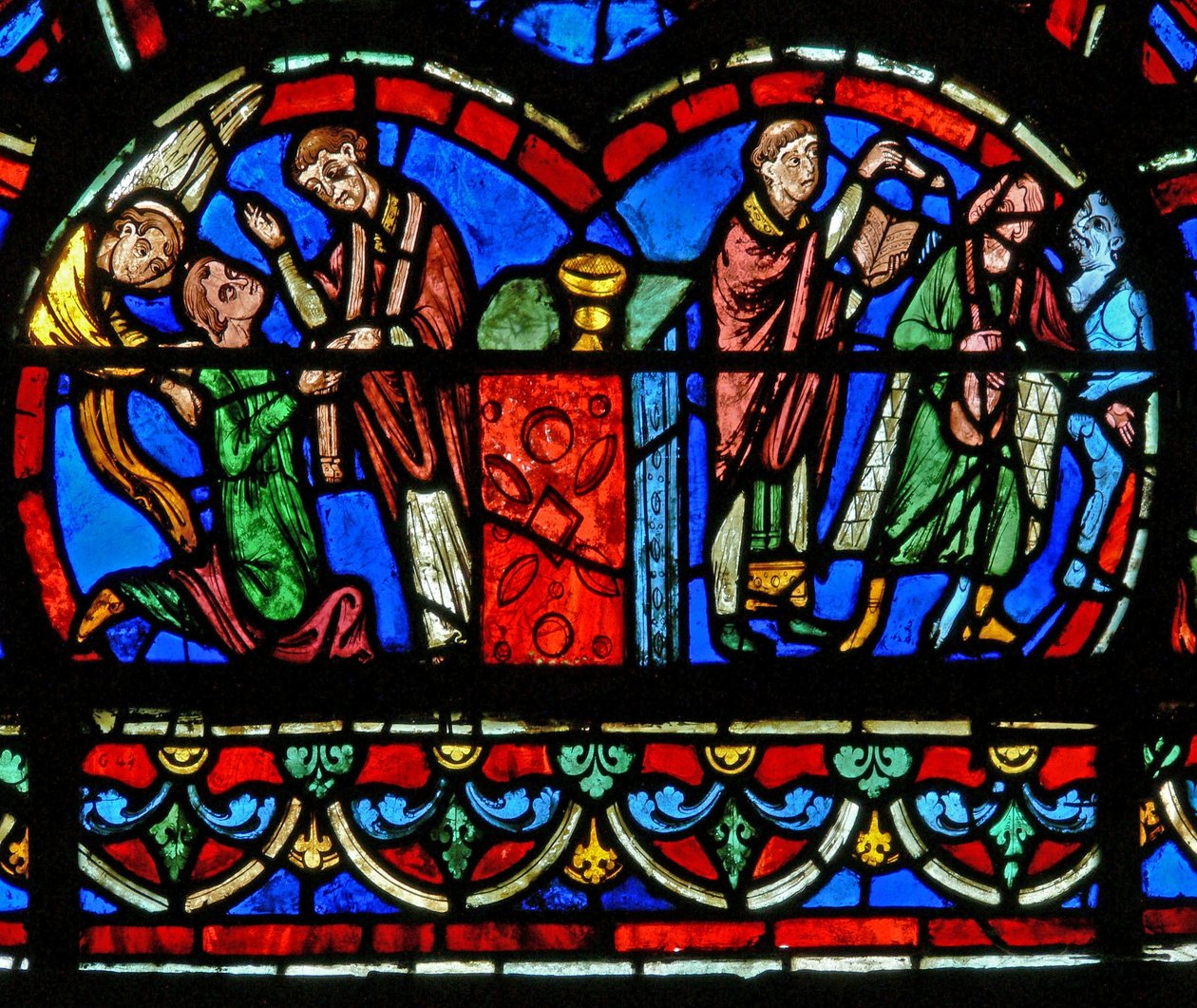 Window depicting a priest giving absolution by French School