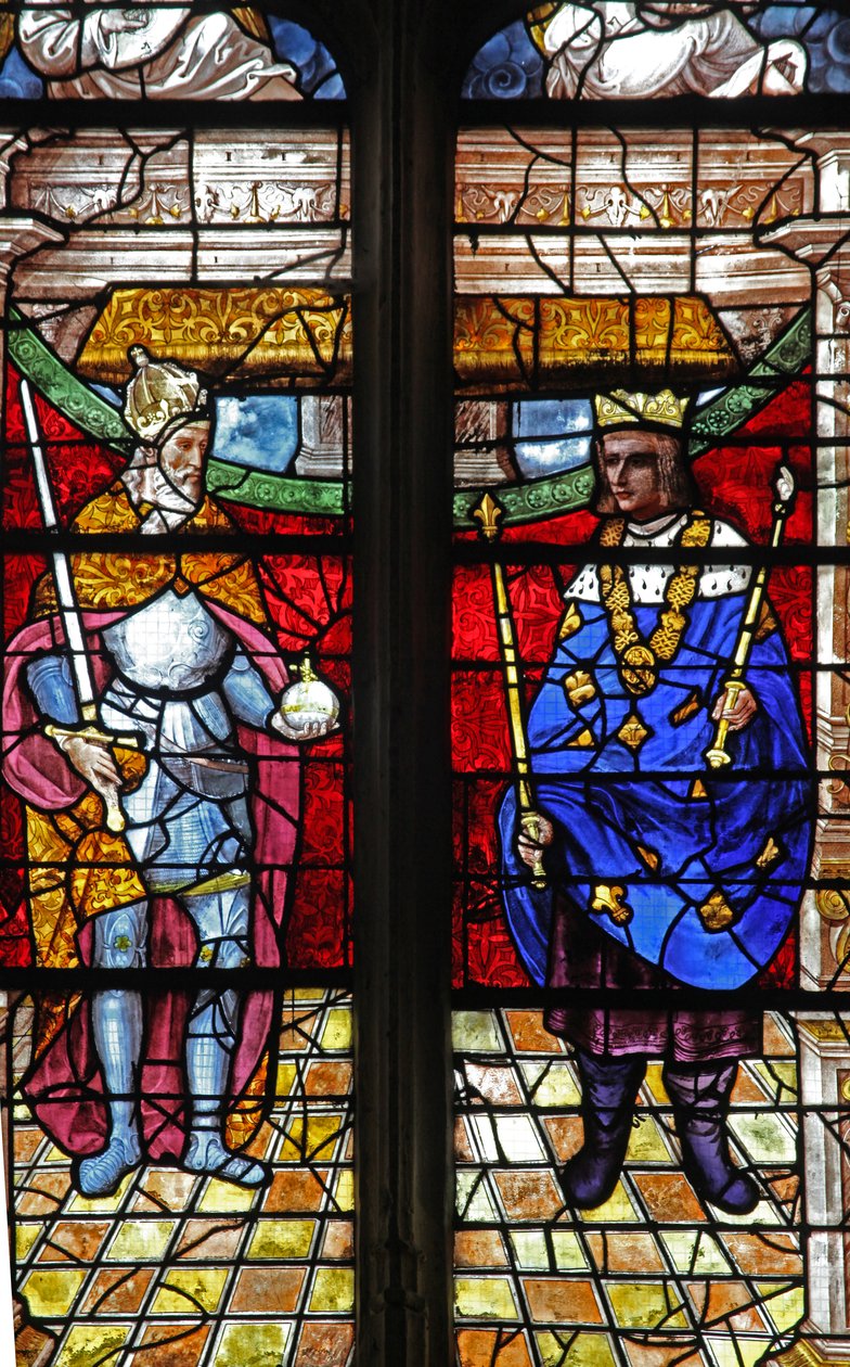 Window depicting Charlemagne and St Louis by French School