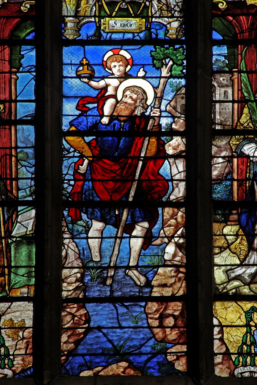 Window depicting St Christopher by French School