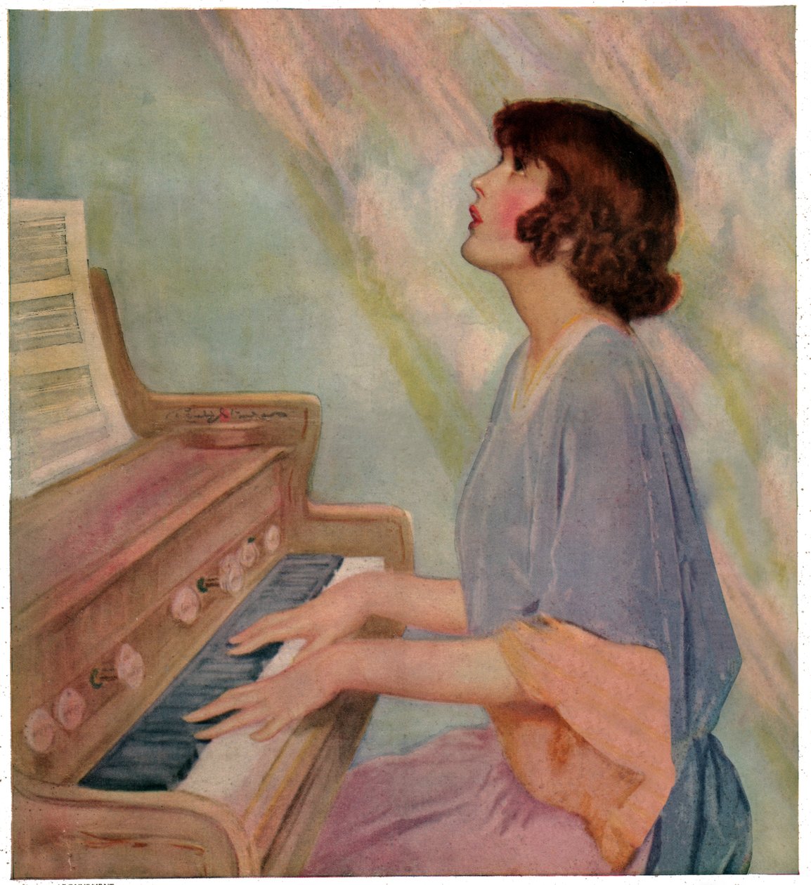Woman playing organ by French School