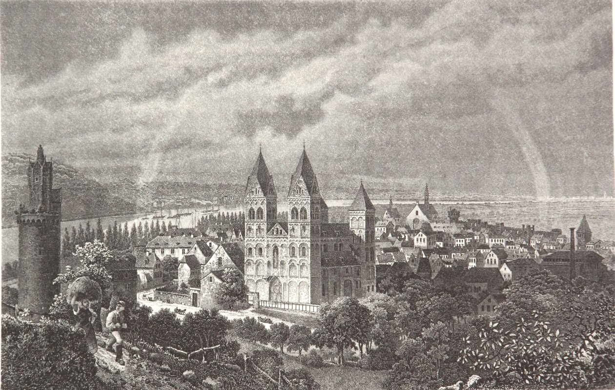 Andernach. Steel Engraving from a Rhine Album by Pierre Joseph Redouté