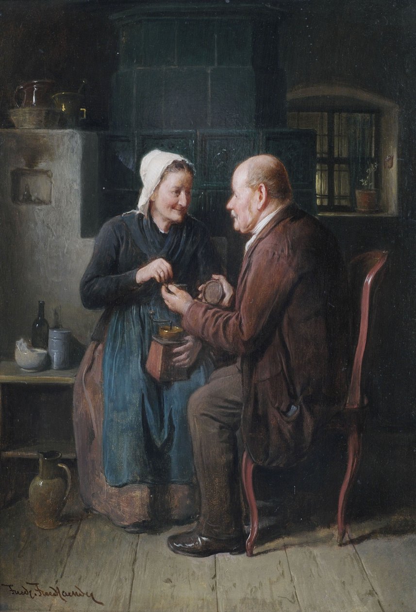 Older Couple in Kitchen Interior by Friedrich Friedlander