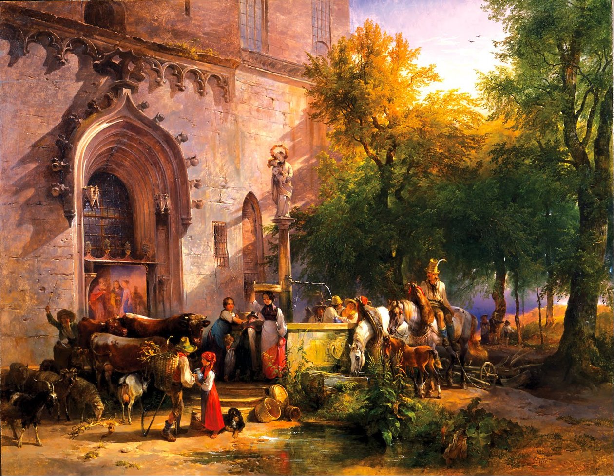 At the Monastery Fountain by Friedrich Gauermann