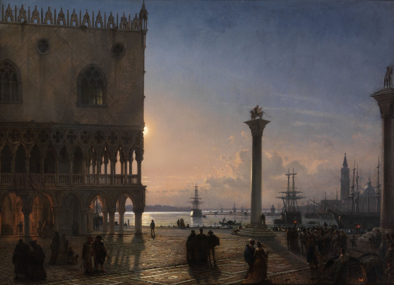 A Moonlight View of the Piazza San Marco Towards San Giorgio Maggiore by Friedrich Nerly