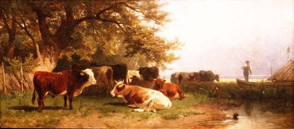 Cattle watering in a landscape by Friedrich Johann Voltz